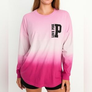 PINK VS Pink Black Long Sleeve Oversized Ombre Varsity Jersey Sweatshirt Large